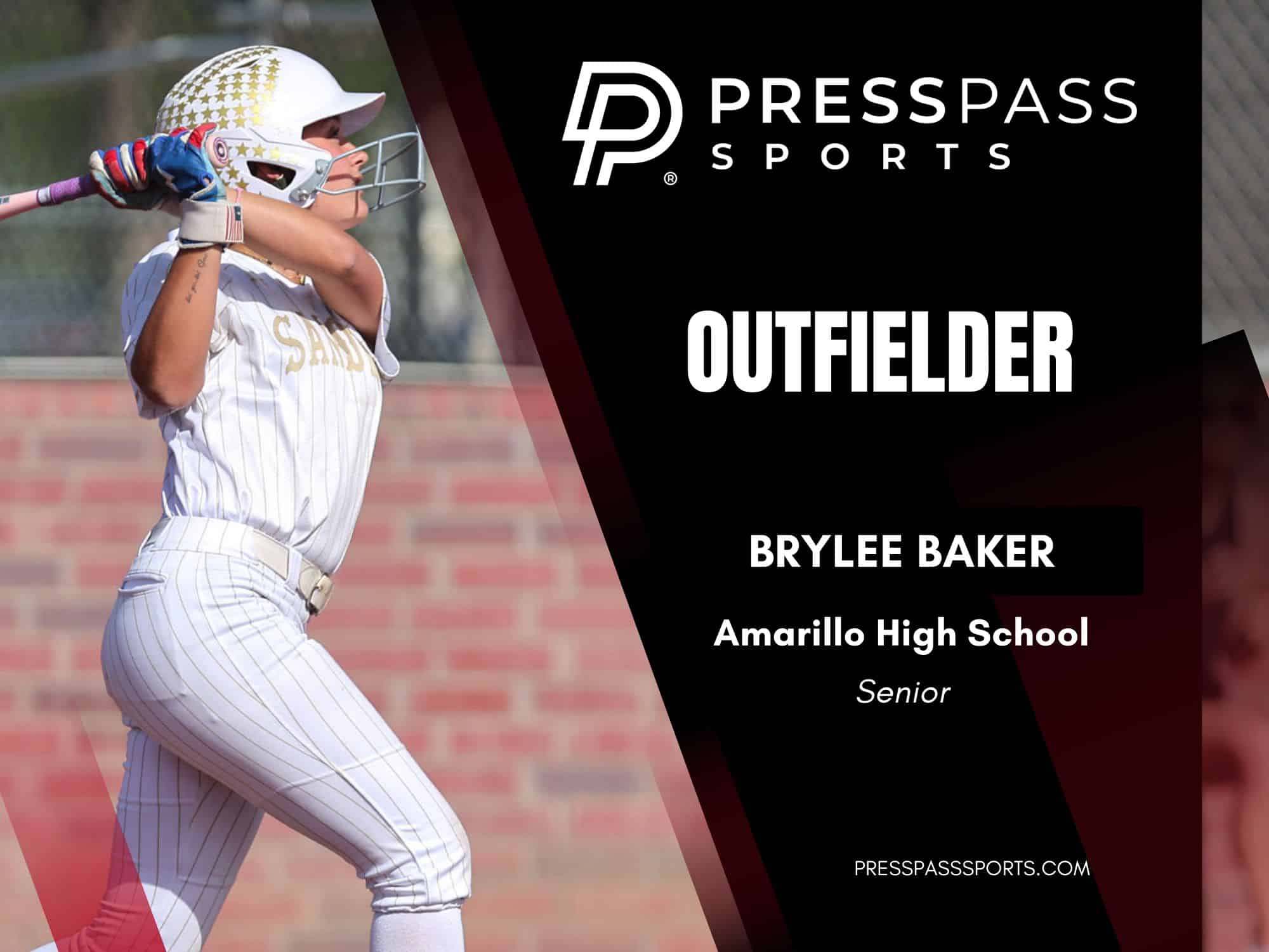 2026 Softball Team of the year 12 | Press Pass Sports Softball player in a white pinstripe uniform swings a bat on a field, with bleachers in the background and a dark promotional overlay saying OUTFIELDERS.