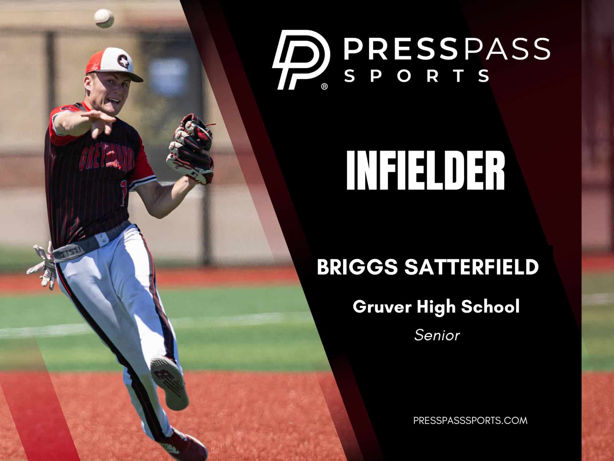 2026 Baseball Team of the year 9 | Press Pass Sports Female or male pitcher in red and black uniform throwing a baseball on a field, with a dark graphic banner showing PRESSPASS SPORTS and school info