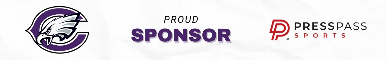 Sponsor banner with a purple eagle logo on the left, 'PROUD SPONSOR' text in the center, and the PressPass Sports logo on the right.