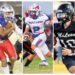 2026 40 Players to Watch 3 | Press Pass Sports Three football players sprinting across a collage: left player in blue, center Mustang in white with ball, right player in dark uniform and helmet.