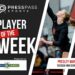 Copy of 2023 Athlete of the Week 79 | Press Pass Sports Press Pass Sports banner showing a female athlete reaching up in celebration; 'Player of the Week' text and sponsor logos are visible in the design.
